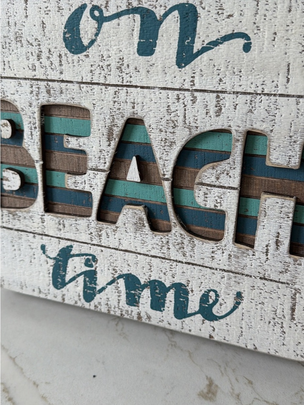Primitive 'Beach Time' Layered Wood Wall Art - Teal and Brown - Picture 2 of 4